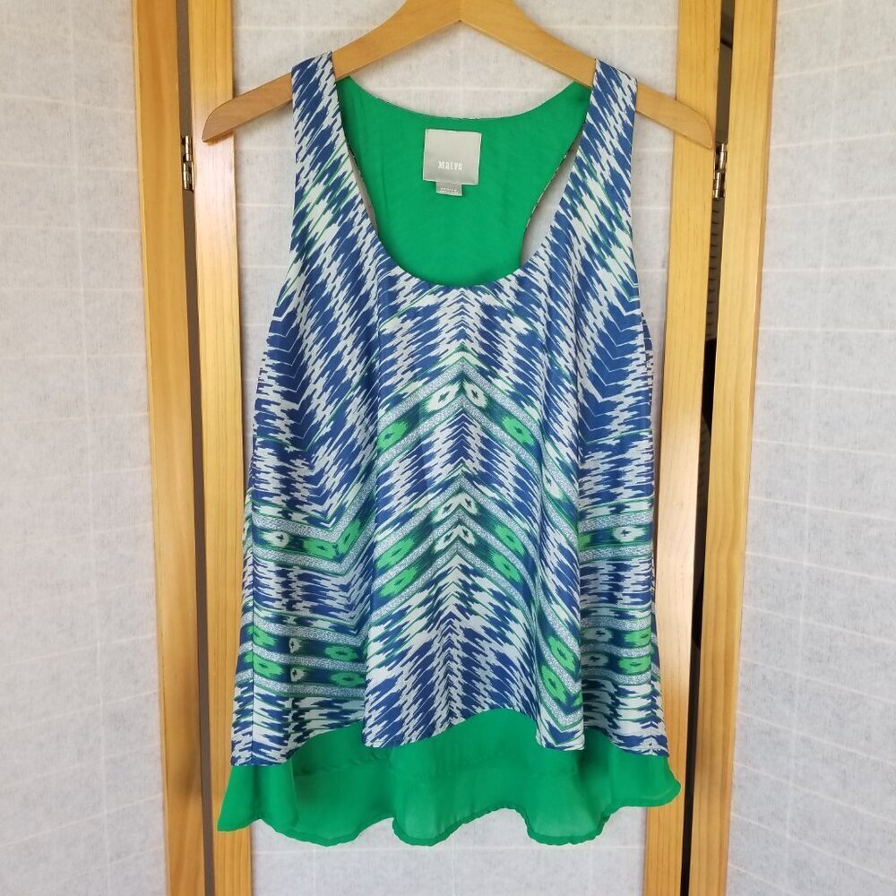 Anthropologie Blue & Green Patterned Layered Tank
